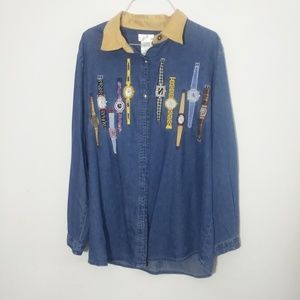 BOBBIE BROOKS DENIM SHIRT WITH WATCHES
